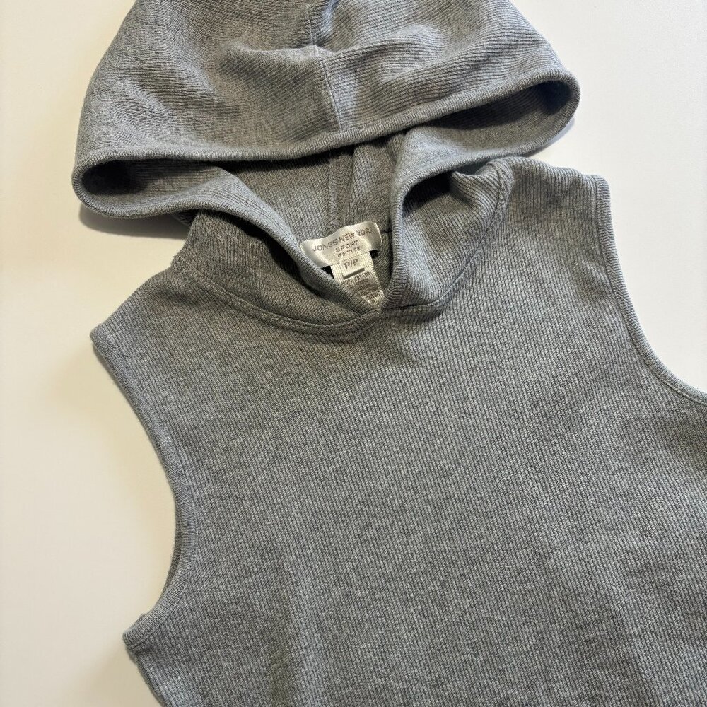 JONES NEW YORK VINTAGE Y2K RIBBED SLEEVELESS COTTON HOODIE // 🩶